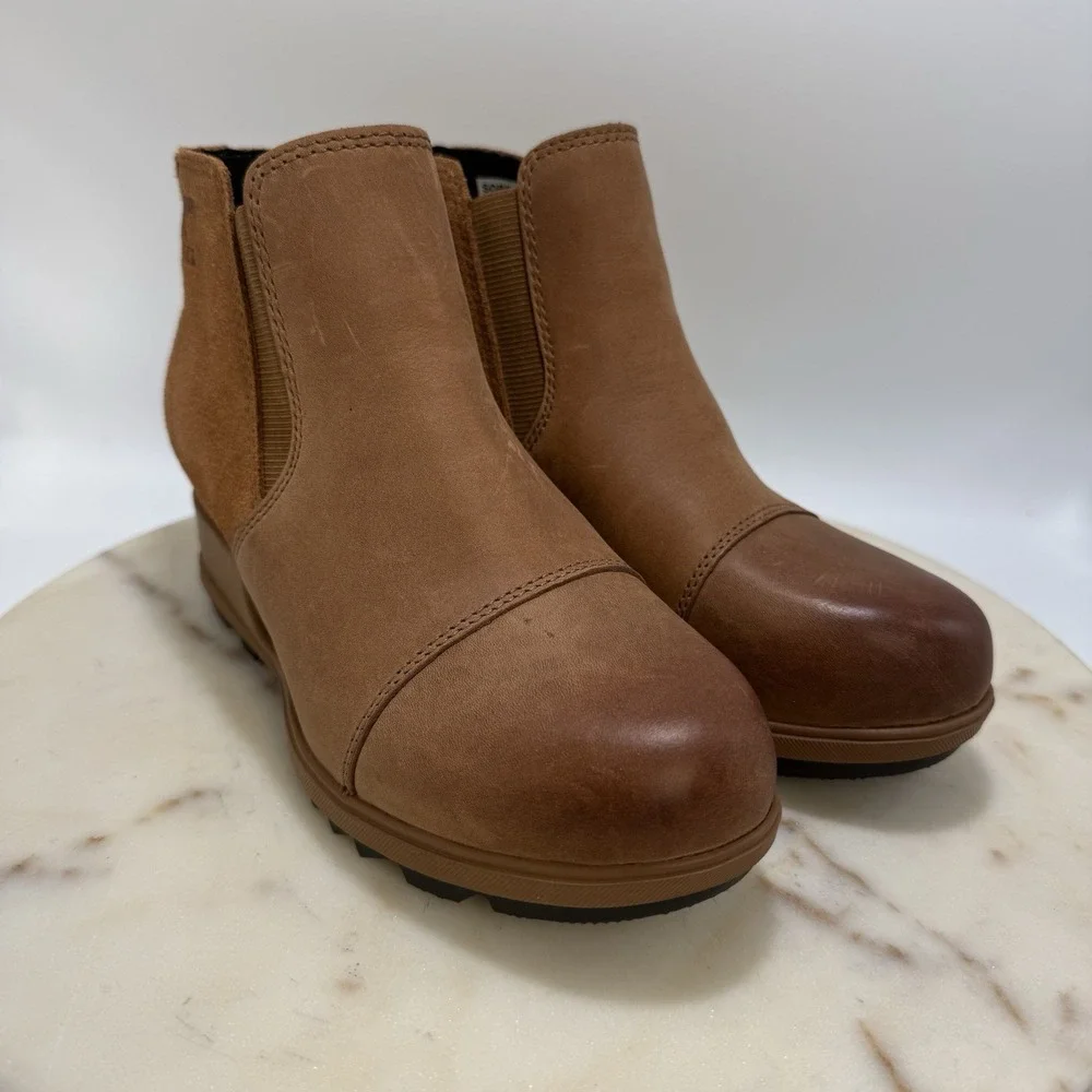 Sorel Womens 6 Evie Pull On Chelsea Brown Suede Waterproof Ankle Boots Round Toe